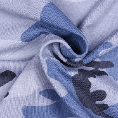 Camouflageprint tricot katoen blauw